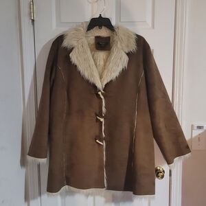 Style & Co. Brown Teddy Jacket with Cream Faux Fur Trim